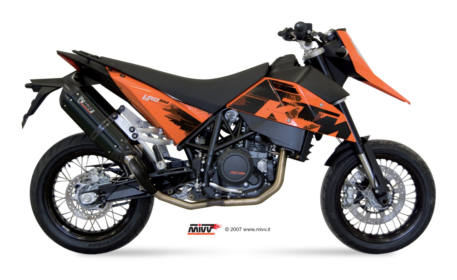Pot d&rsquo;&eacute;chappement KTM 690 SUPERMOTO Mivv Suono Inox noir KT.003.L9