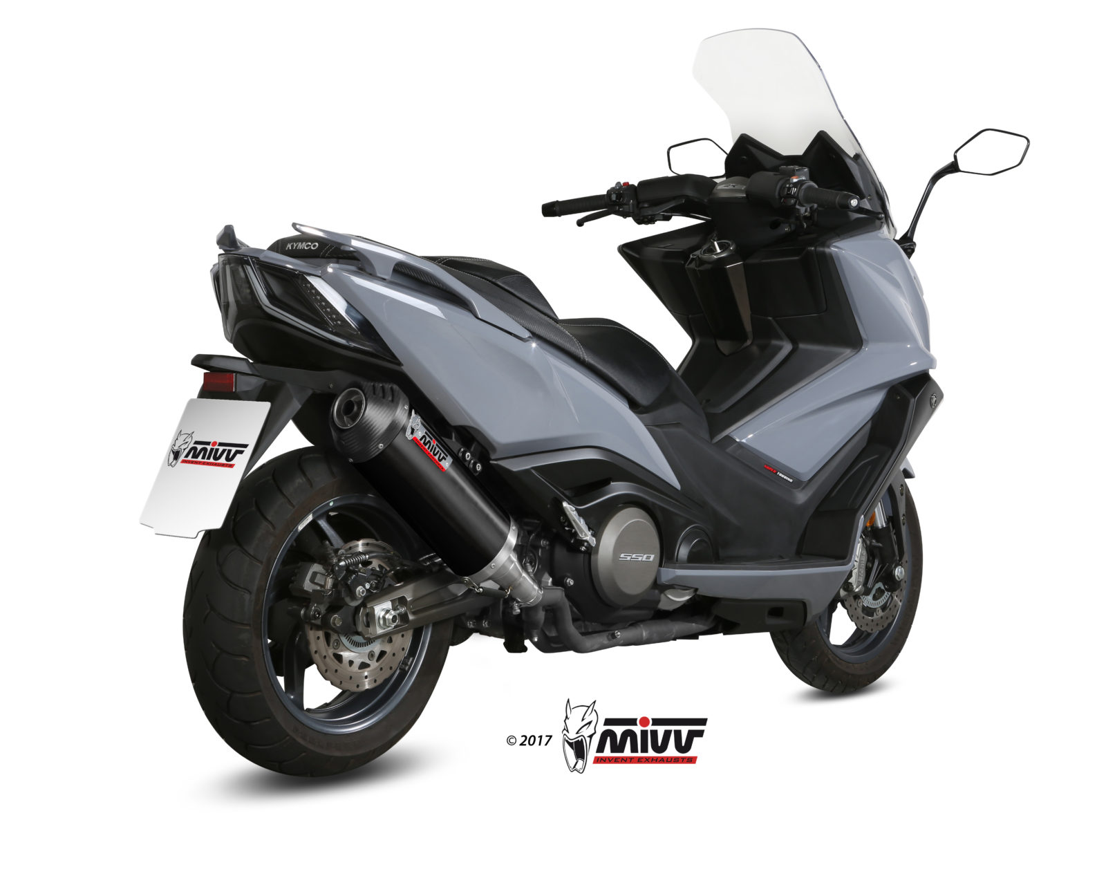 Pot d&rsquo;&eacute;chappement KYMCO AK 550 Mivv Oval Inox noir avec embout carbone O.008.LVC