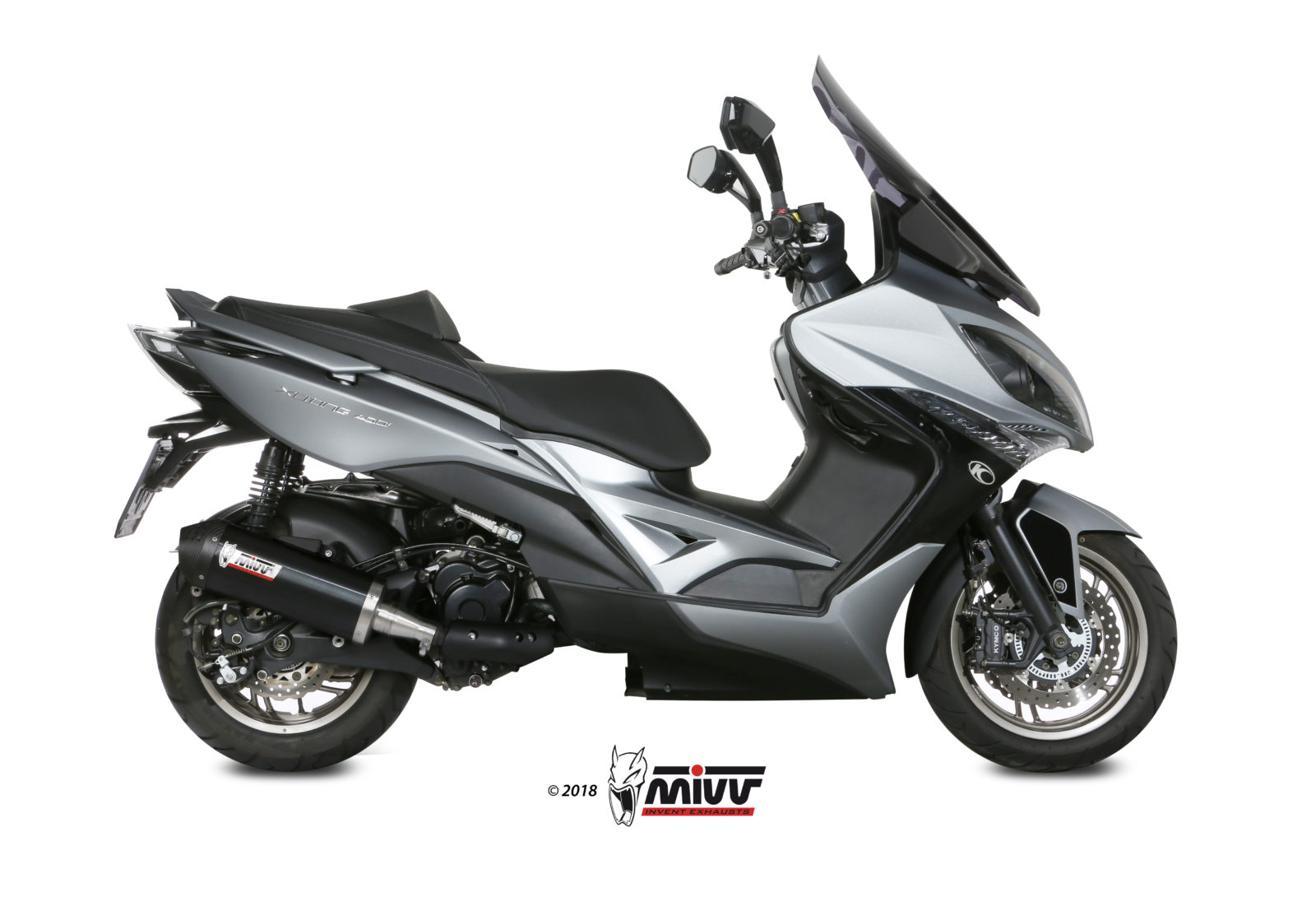 Scarico KYMCO XCITING 400i Mivv Oval فولاذ أسود مقاوم للصدأ بغطاء كربوني O.010.LVC 