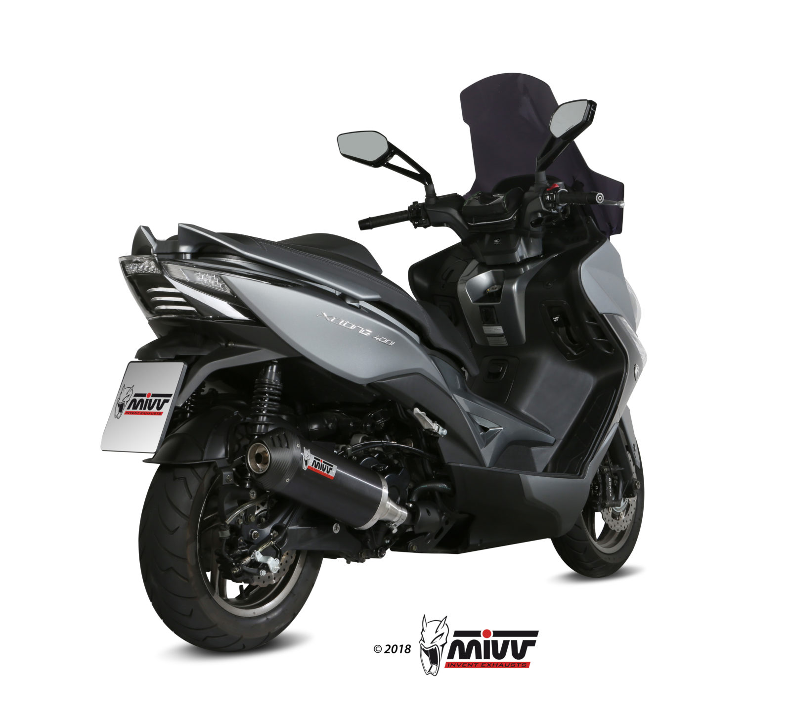 Scarico KYMCO XCITING 400i Mivv Oval فولاذ أسود مقاوم للصدأ بغطاء كربوني O.010.LVC 