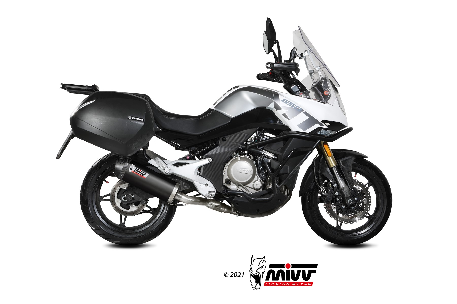 CF MOTO 650MT Exhaust Mivv Oval Black stainless steel with Carbon cap CF.002.LVC